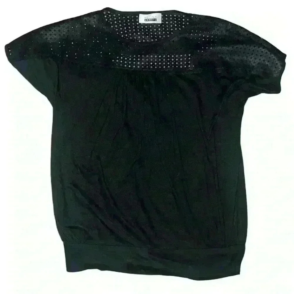 REGINA KRAVITZ Sz L Open Back Short Sleeve Crew Neck Minimalist Monochrome